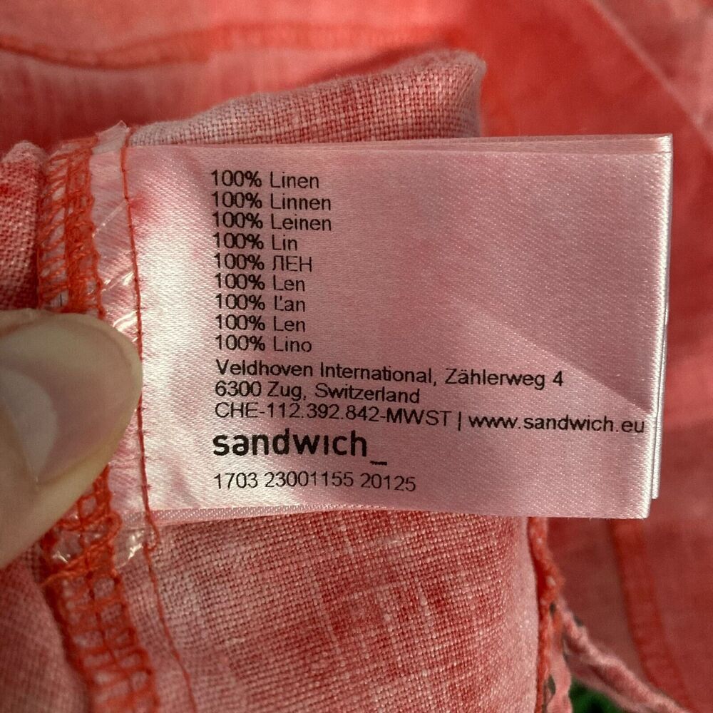Sandwich Dress Womens Sz 38 M Coral Orange Linen Shift Laced Collar Long Sleeve - Picture 10 of 14